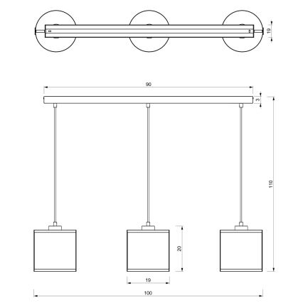 Candelabro suspenso KAGA 3xE27/60W/230V preto/dourado
