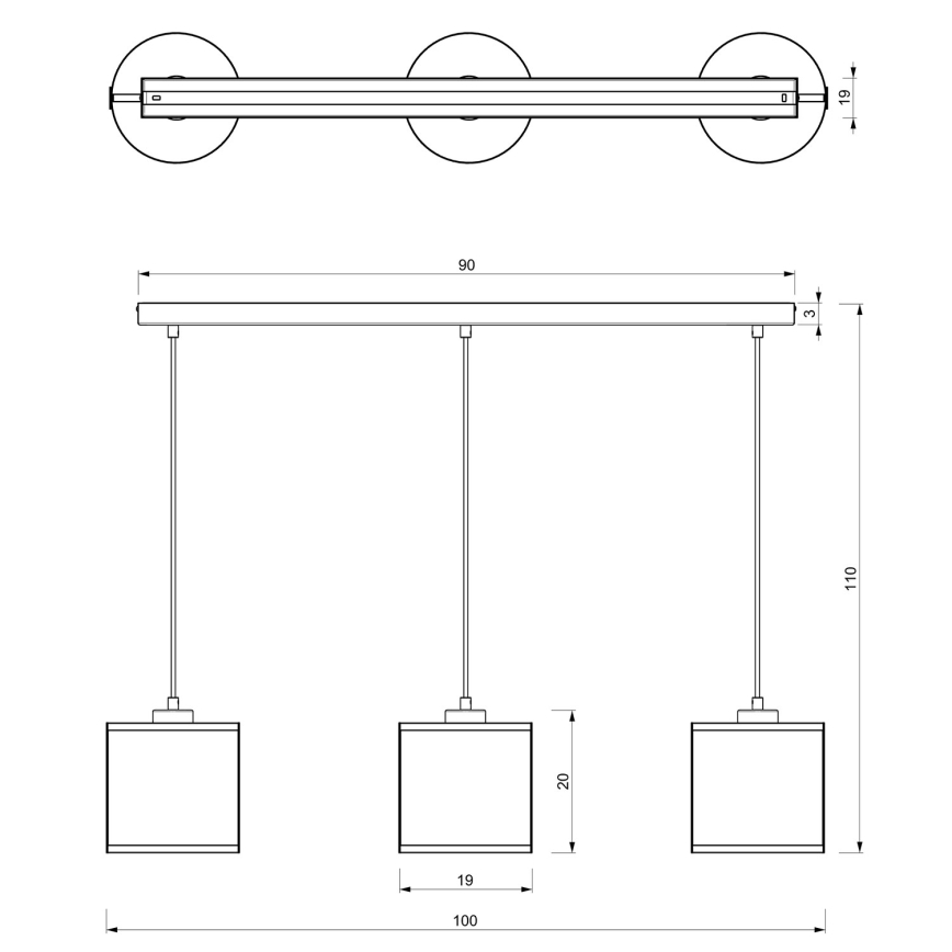 Candelabro suspenso KAGA 3xE27/60W/230V preto/dourado