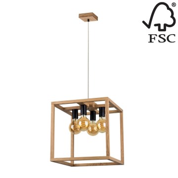 Candelabro suspenso KAGO 4xE27/60W/230V carvalho - certificado por FSC