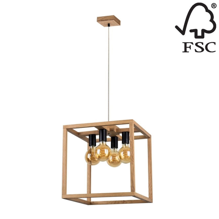 Candelabro suspenso KAGO 4xE27/60W/230V carvalho - certificado por FSC
