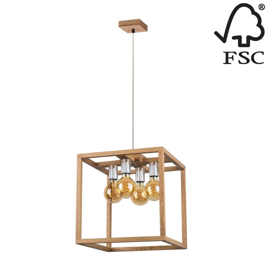 Candelabro suspenso KAGO 4xE27/60W/230V carvalho - certificado por FSC