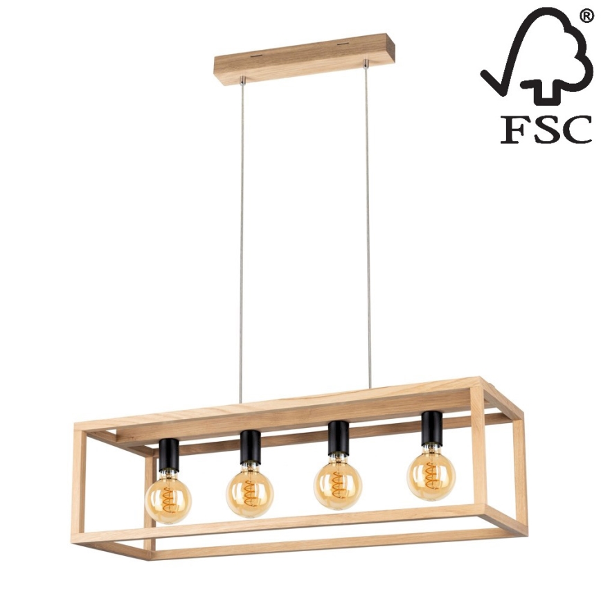 Candelabro suspenso KAGO 4xE27/60W/230V carvalho mate - certificado por FSC