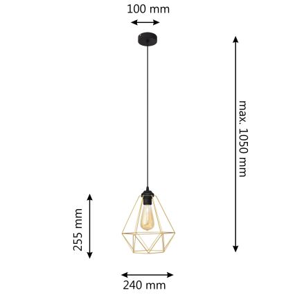Candelabro suspenso KARO 1xE27/15W/230V dourada/preto