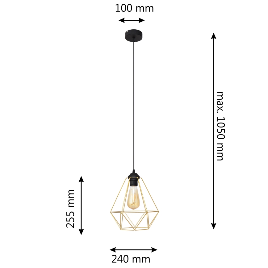 Candelabro suspenso KARO 1xE27/15W/230V dourada/preto