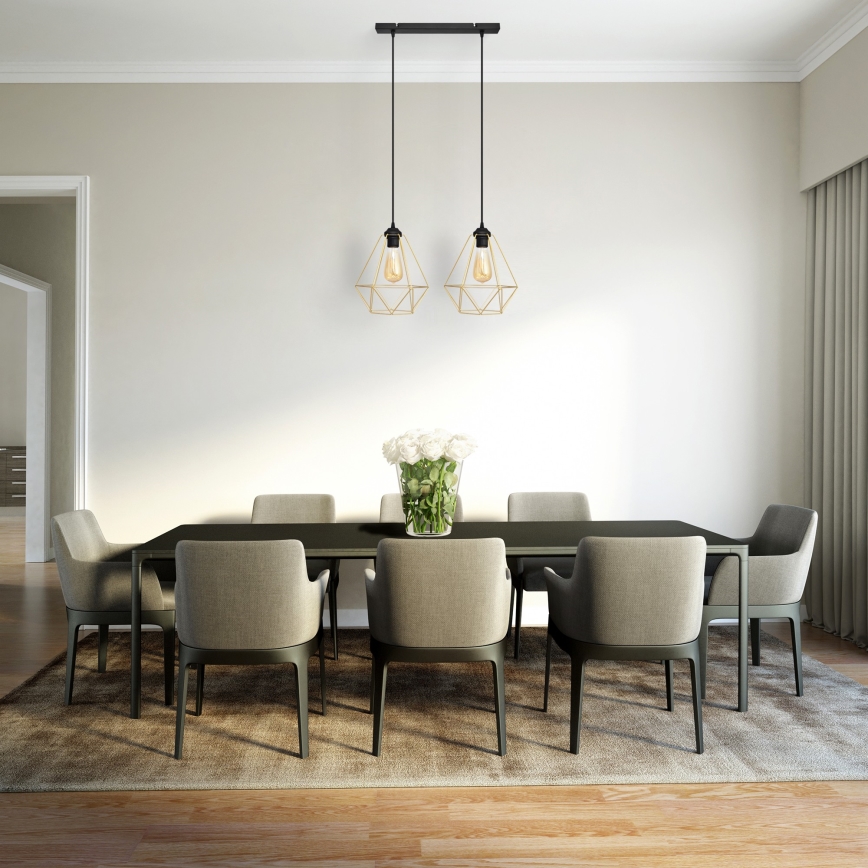 Candelabro suspenso KARO 2xE27/15W/230V dourada/preto