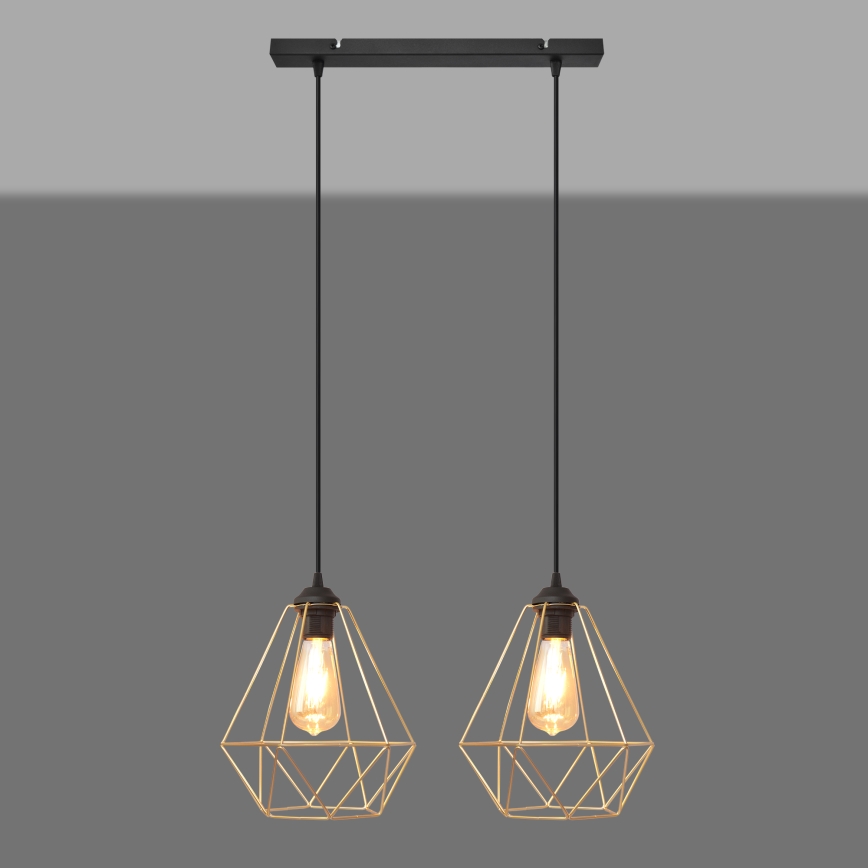 Candelabro suspenso KARO 2xE27/15W/230V dourada/preto
