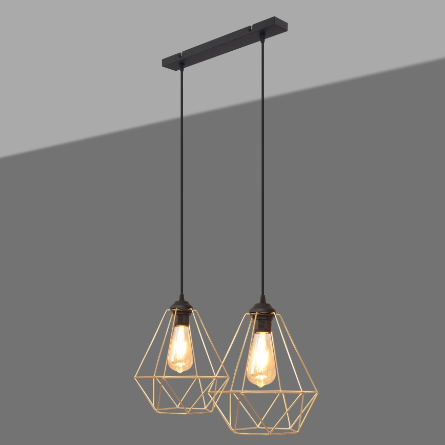 Candelabro suspenso KARO 2xE27/15W/230V dourada/preto
