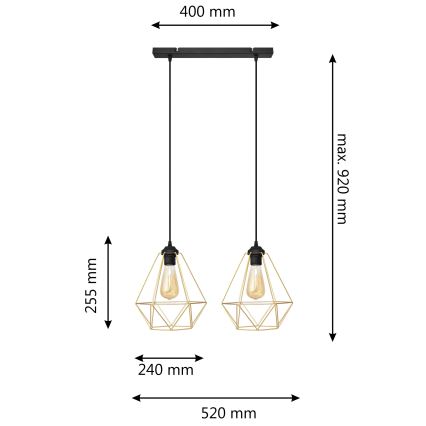 Candelabro suspenso KARO 2xE27/15W/230V dourada/preto