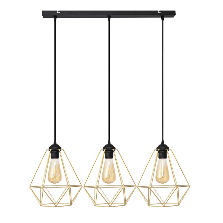 Candelabro suspenso KARO 3xE27/15W/230V dourada/preto