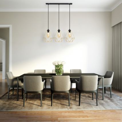 Candelabro suspenso KARO 3xE27/15W/230V dourada/preto