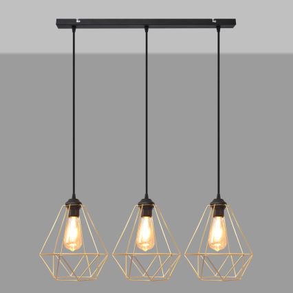 Candelabro suspenso KARO 3xE27/15W/230V dourada/preto