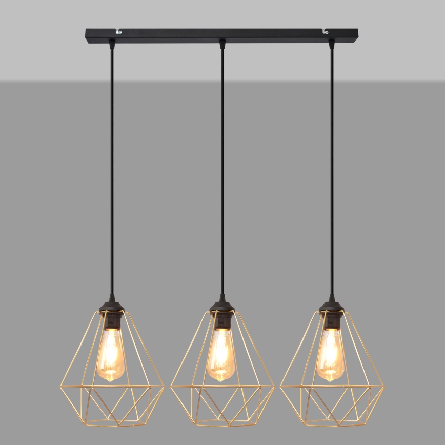 Candelabro suspenso KARO 3xE27/15W/230V dourada/preto