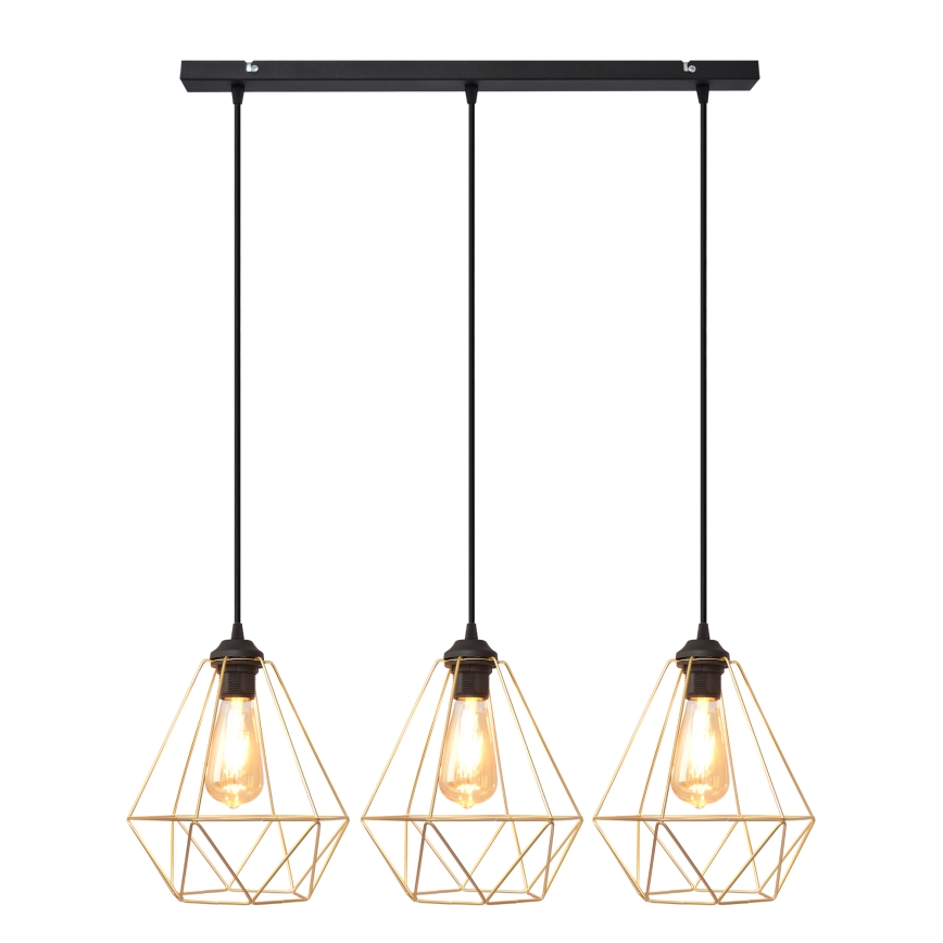 Candelabro suspenso KARO 3xE27/15W/230V dourada/preto