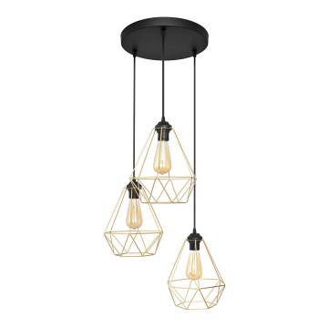 Candelabro suspenso KARO 3xE27/15W/230V dourada/preto