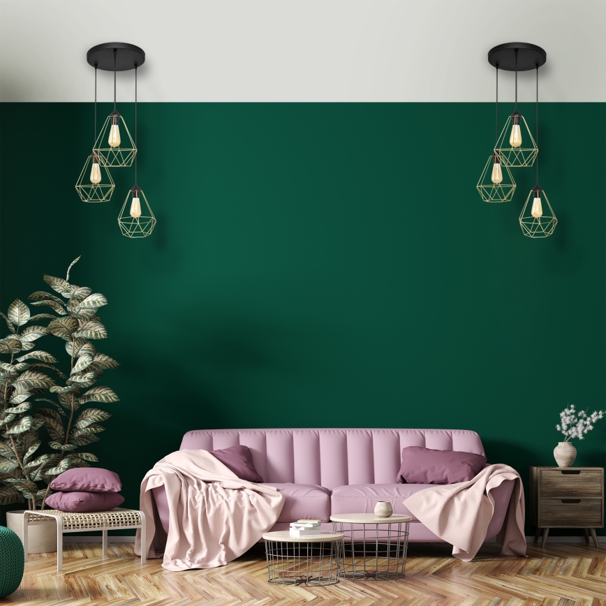 Candelabro suspenso KARO 3xE27/15W/230V dourada/preto