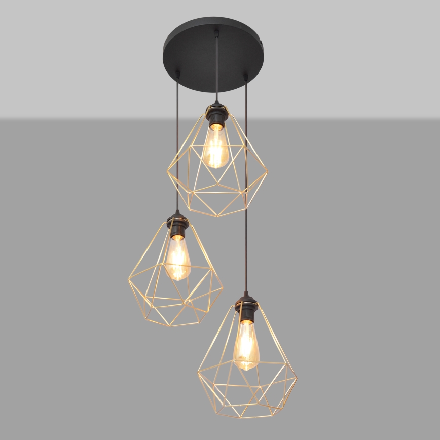 Candelabro suspenso KARO 3xE27/15W/230V dourada/preto