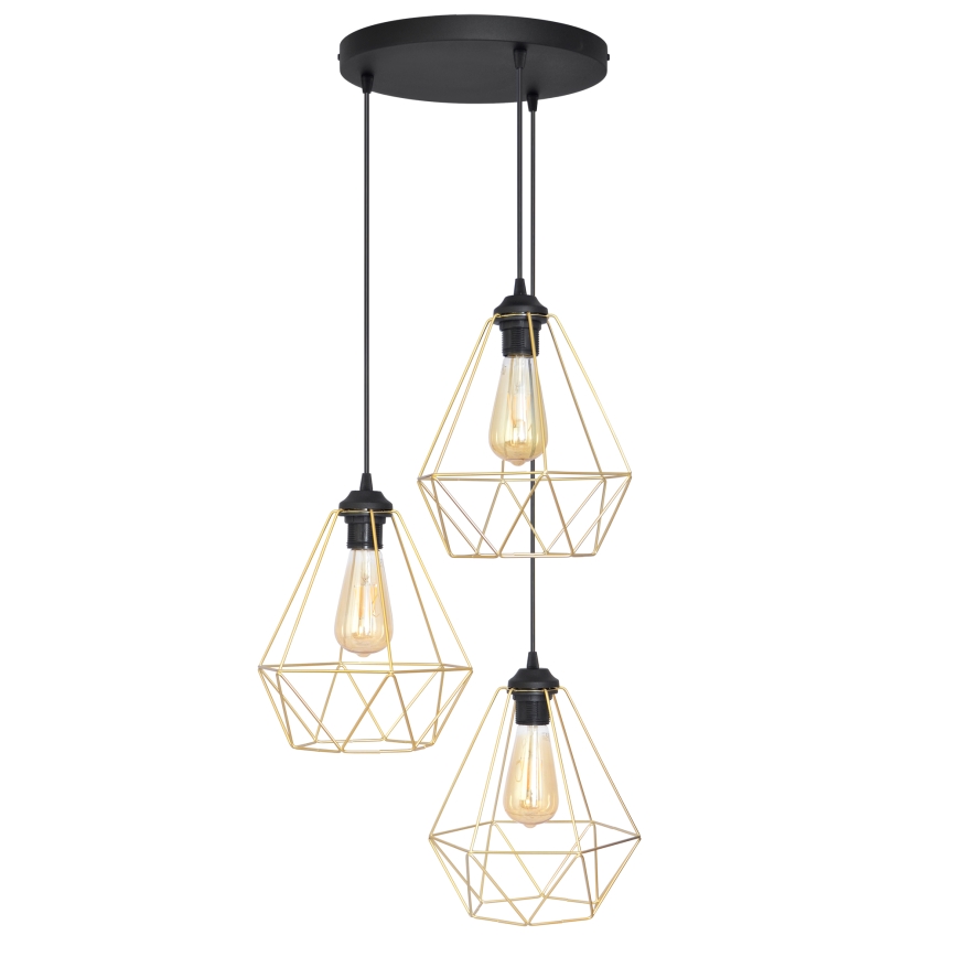 Candelabro suspenso KARO 3xE27/15W/230V dourada/preto