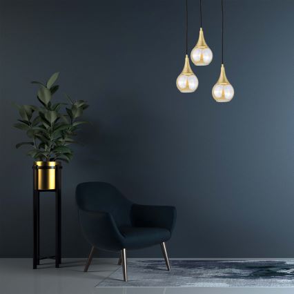 Candelabro suspenso LACRIMA HONEY 3xE27/60W/230V diâmetro 30 cm