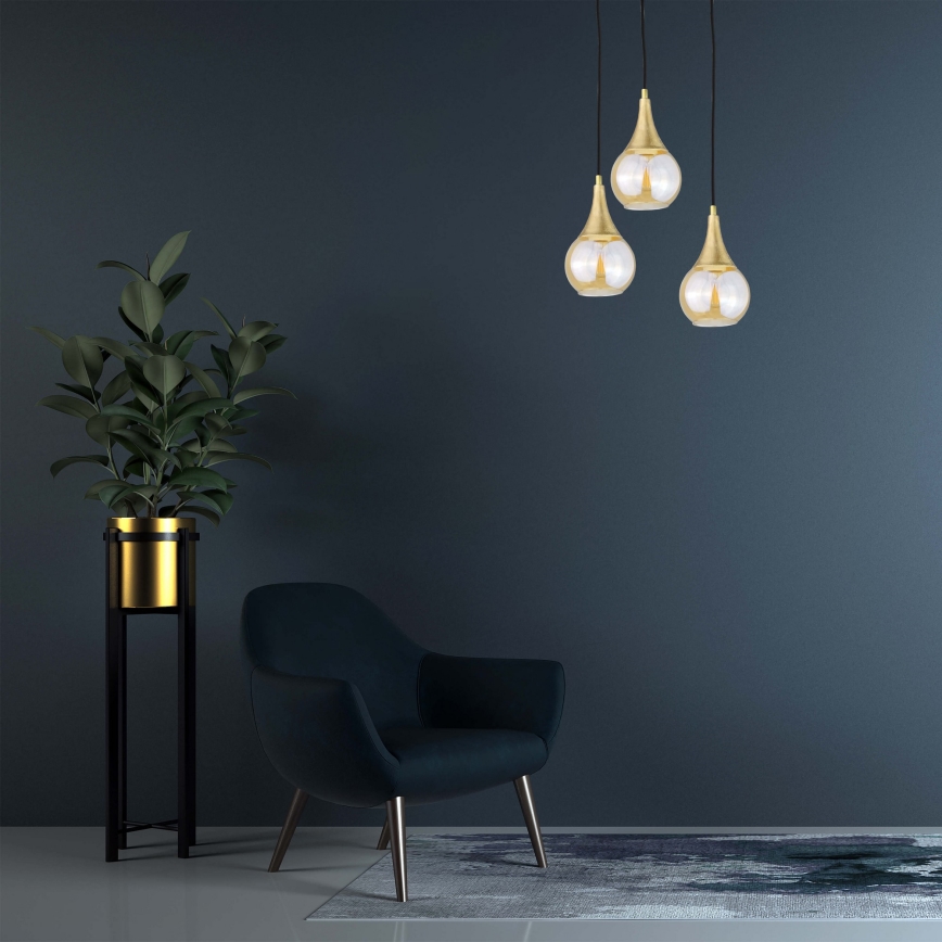 Candelabro suspenso LACRIMA HONEY 3xE27/60W/230V diâmetro 30 cm