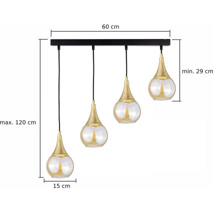 Candelabro suspenso LACRIMA HONEY 4xE27/60W/230V