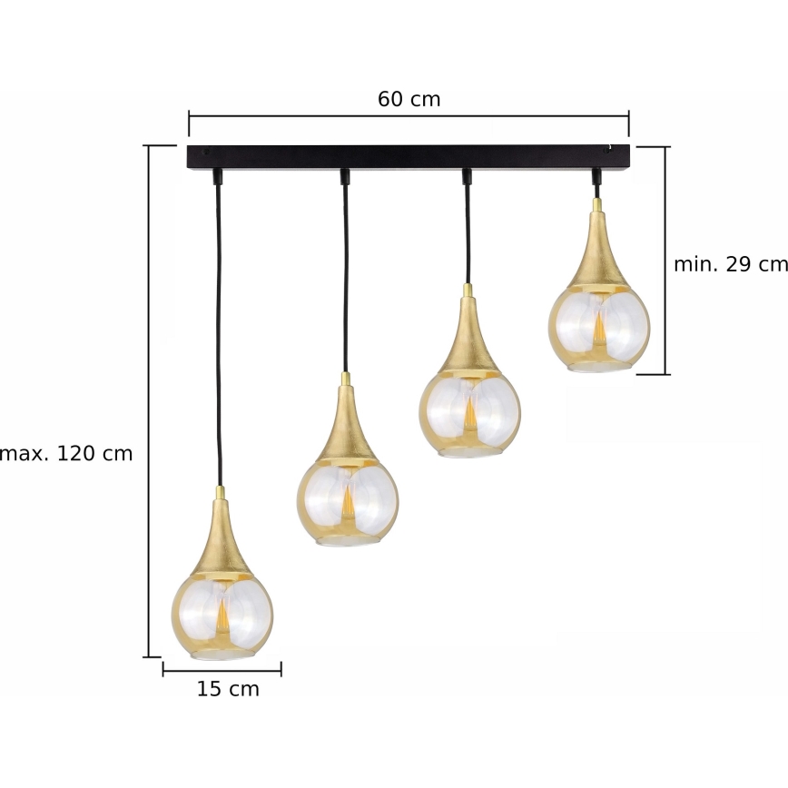 Candelabro suspenso LACRIMA HONEY 4xE27/60W/230V