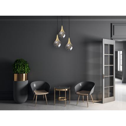 Candelabro suspenso LACRIMA SMOKY 3xE27/60W/230V diâmetro 30 cm