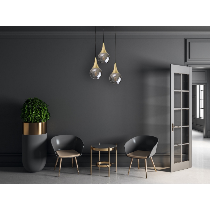Candelabro suspenso LACRIMA SMOKY 3xE27/60W/230V diâmetro 30 cm