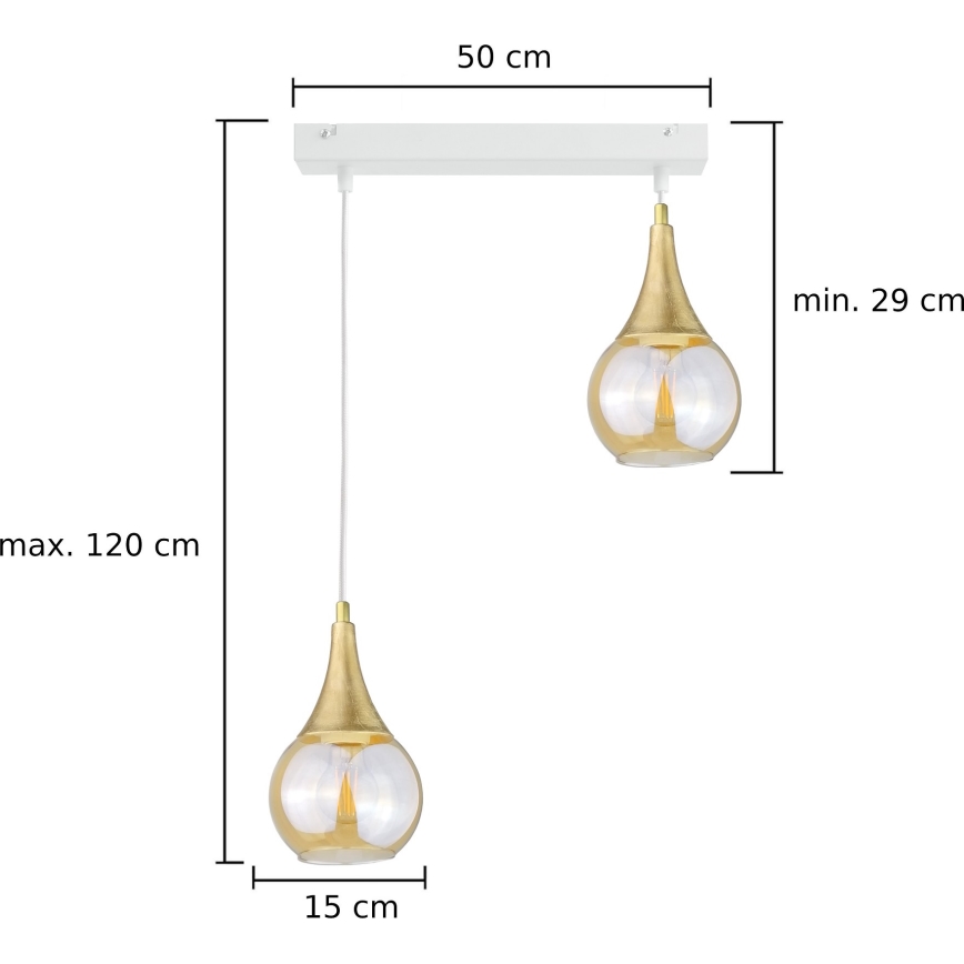 Candelabro suspenso LACRIMA WHITE 2xE27/60W/230V