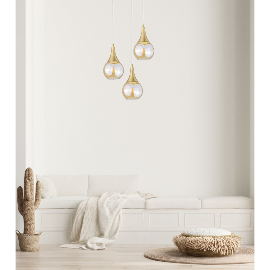Candelabro suspenso LACRIMA WHITE 3xE27/60W/230V diâmetro 30 cm