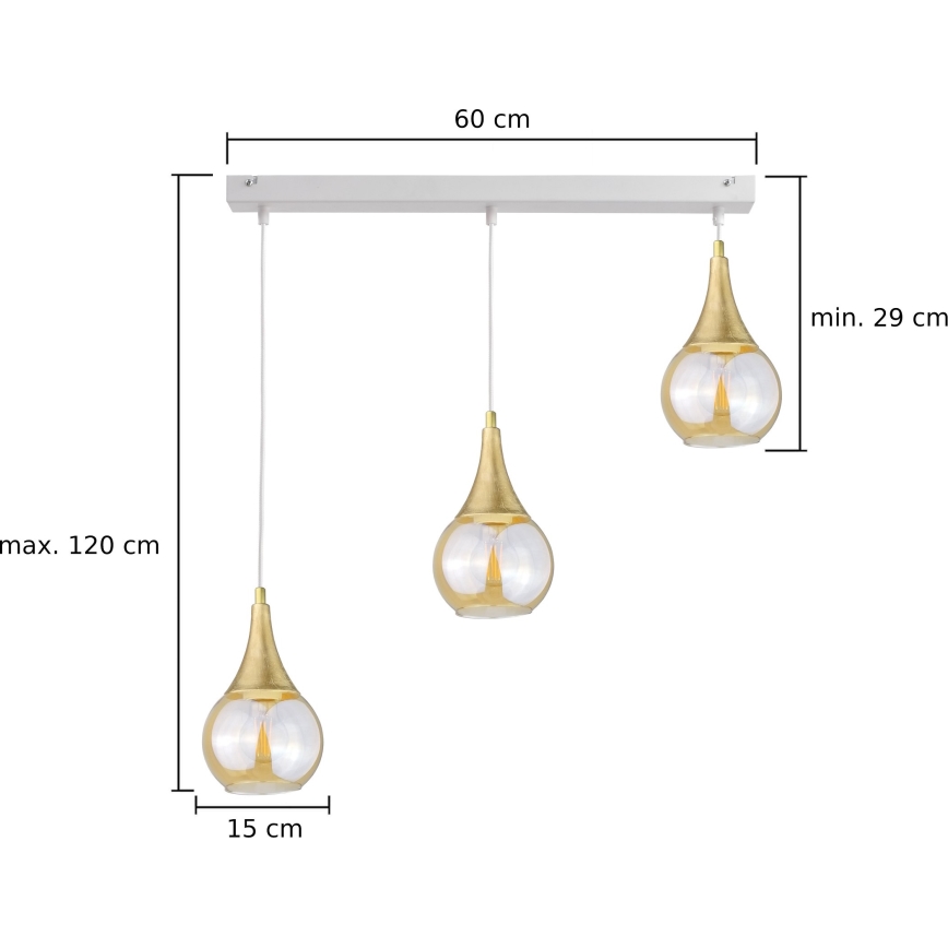 Candelabro suspenso LACRIMA WHITE 3xE27/60W/230V