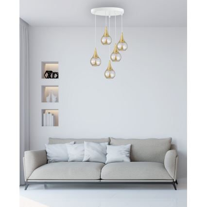 Candelabro suspenso LACRIMA WHITE 5xE27/60W/230V diâmetro 45 cm
