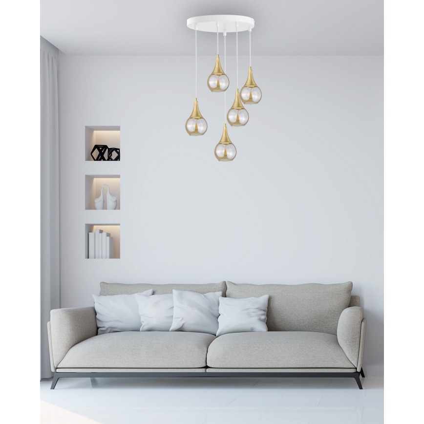 Candelabro suspenso LACRIMA WHITE 5xE27/60W/230V diâmetro 45 cm