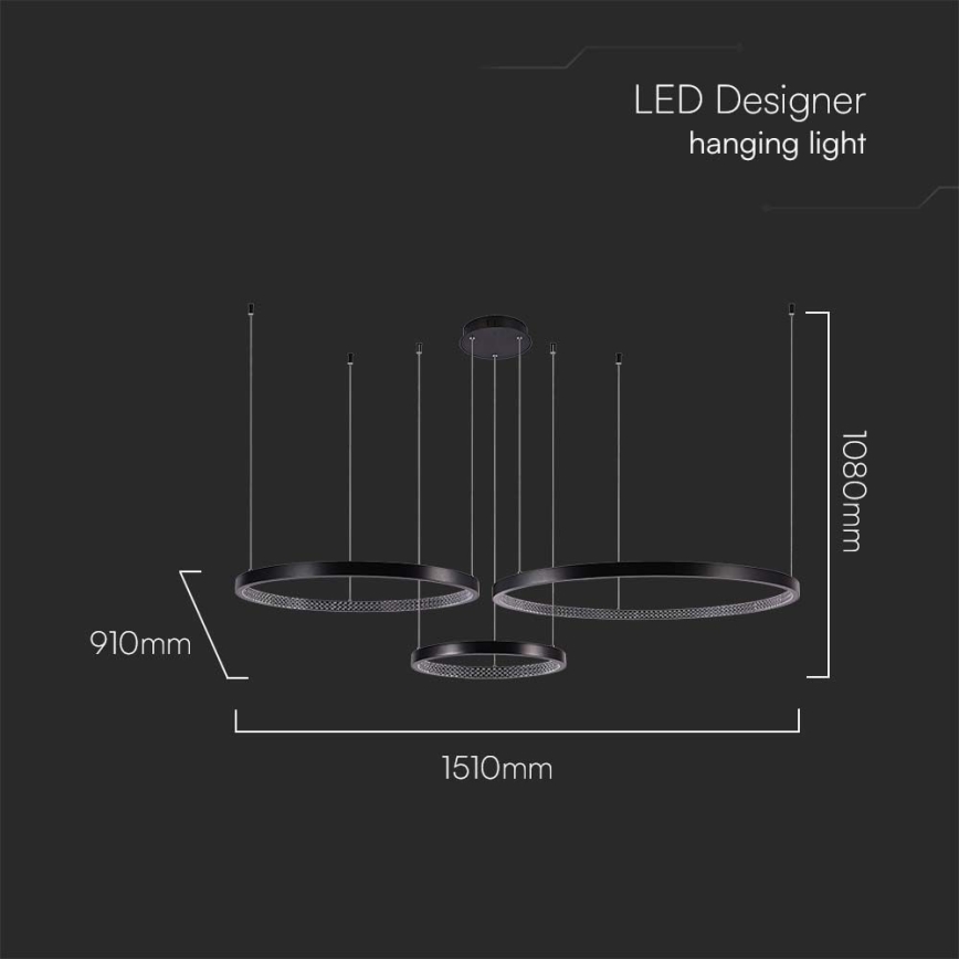 Candelabro suspenso LED 3xLED/19W/230V 3000K preto