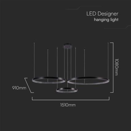 Candelabro suspenso LED 3xLED/19W/230V 4000K preto