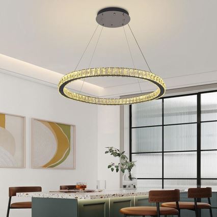 Candelabro suspenso de cristal LED com regulação LED/100W/230V 3000-6500K prateado + controlo remoto