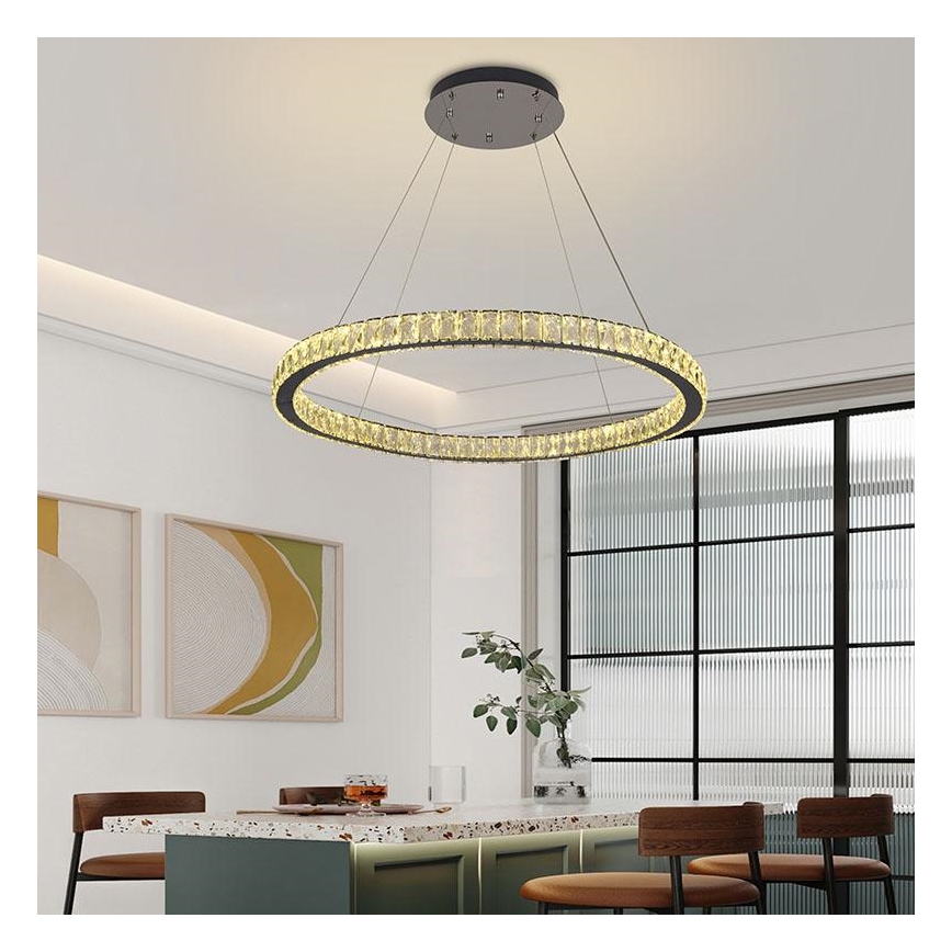Candelabro suspenso de cristal LED com regulação LED/100W/230V 3000-6500K prateado + controlo remoto