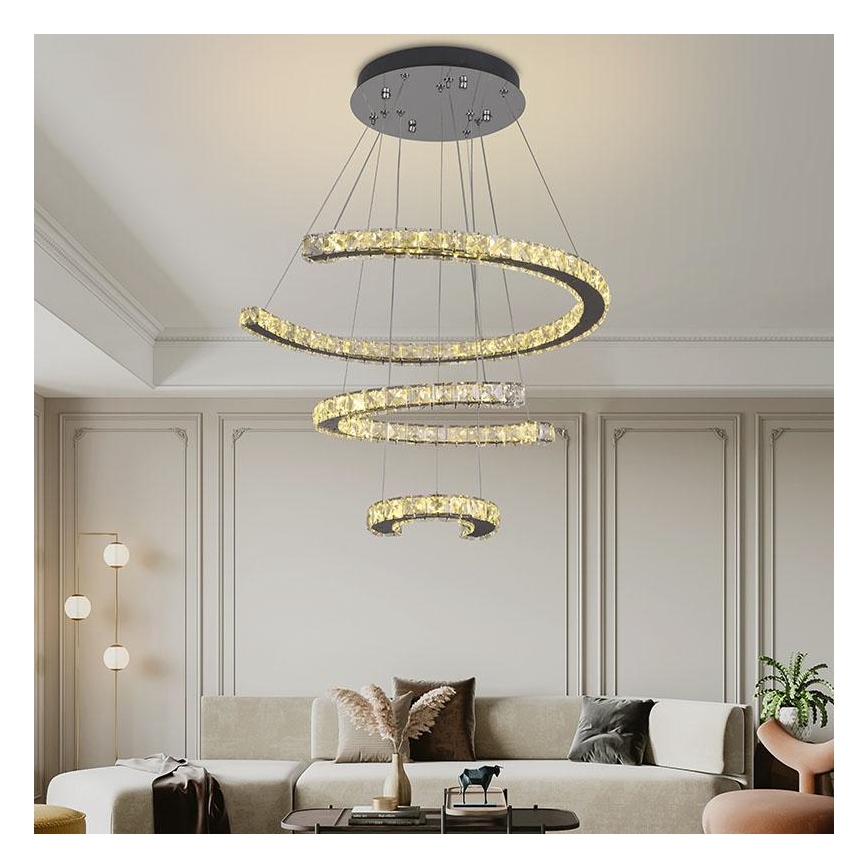 Candelabro suspenso de cristal LED com regulação LED/100W/230V 3000-6500K prateado + controlo remoto