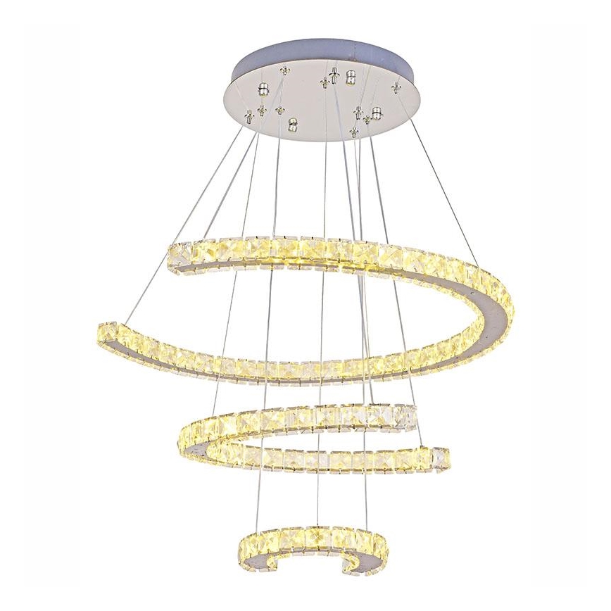 Candelabro suspenso de cristal LED com regulação LED/100W/230V 3000-6500K prateado + controlo remoto