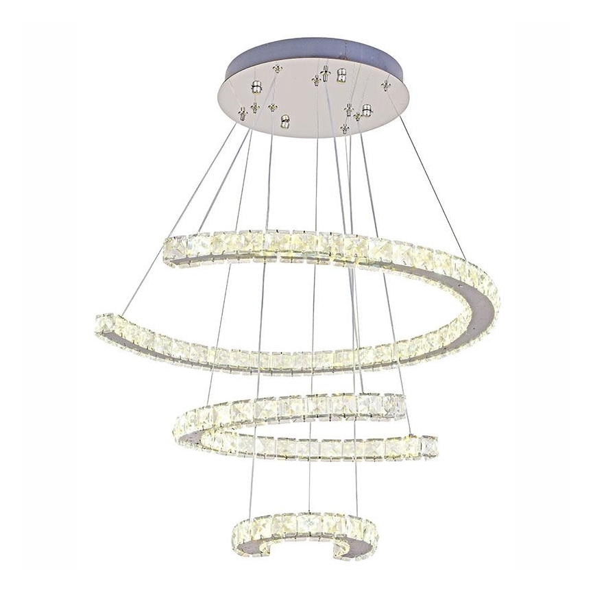 Candelabro suspenso de cristal LED com regulação LED/100W/230V 3000-6500K prateado + controlo remoto