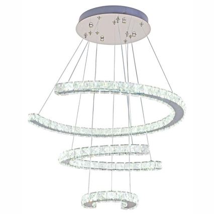 Candelabro suspenso de cristal LED com regulação LED/100W/230V 3000-6500K prateado + controlo remoto