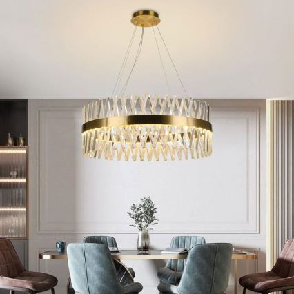 Candelabro suspenso de cristal LED com regulação LED/110W/230V 3000-6500K dourada + controlo remoto