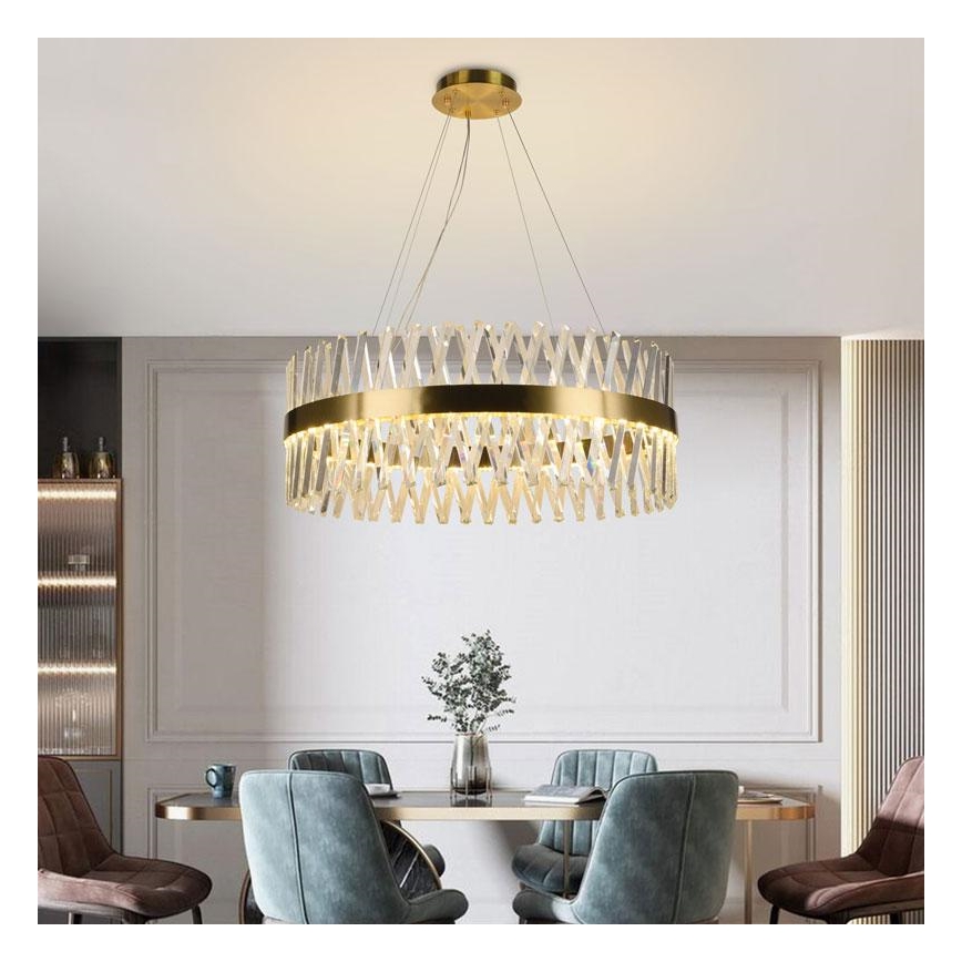 Candelabro suspenso de cristal LED com regulação LED/110W/230V 3000-6500K dourada + controlo remoto