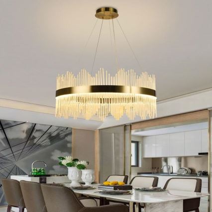 Candelabro suspenso de cristal LED com regulação LED/110W/230V 3000-6500K dourada + controlo remoto