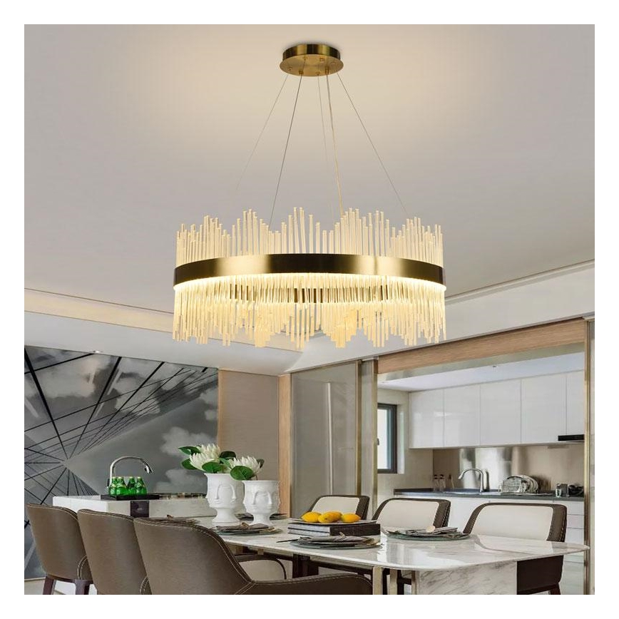 Candelabro suspenso de cristal LED com regulação LED/110W/230V 3000-6500K dourada + controlo remoto