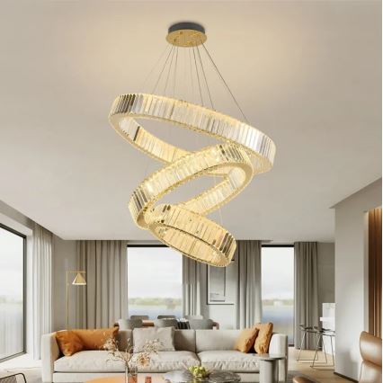Candelabro suspenso de cristal LED com regulação LED/115W/230V 3000-6500K cromado/dourada + controlo remoto