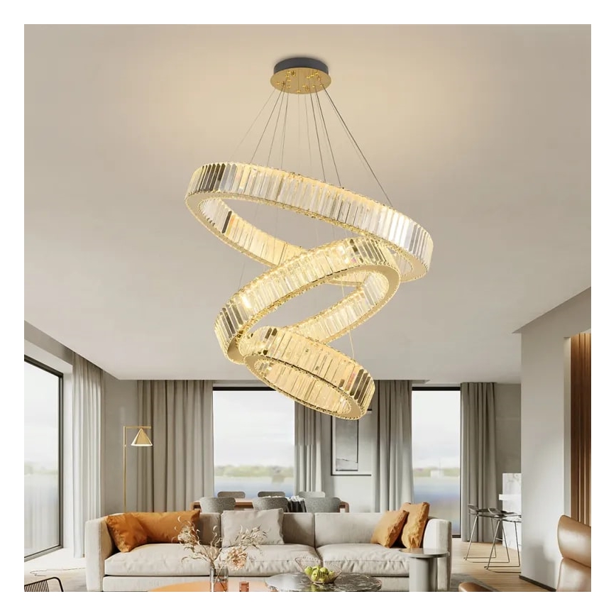 Candelabro suspenso de cristal LED com regulação LED/115W/230V 3000-6500K cromado/dourada + controlo remoto