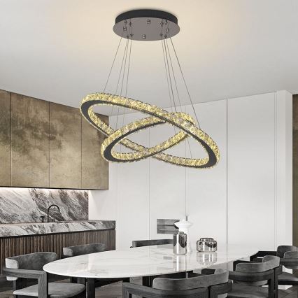 Candelabro suspenso de cristal LED com regulação LED/115W/230V 3000-6500K prateado + controlo remoto