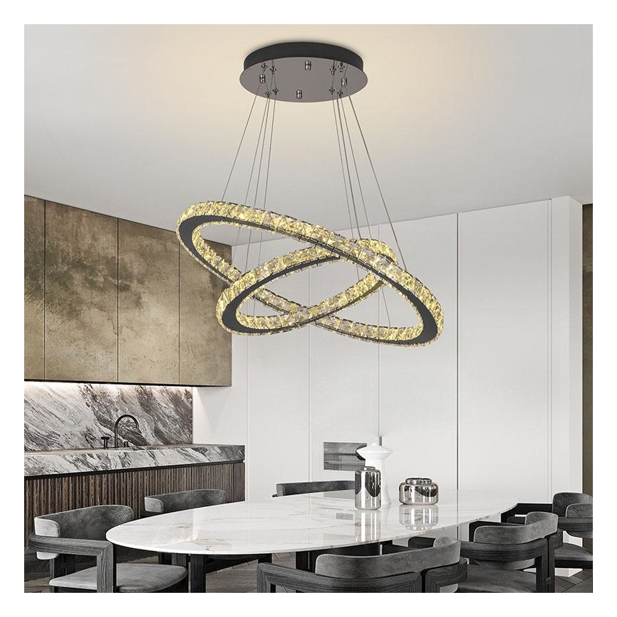 Candelabro suspenso de cristal LED com regulação LED/115W/230V 3000-6500K prateado + controlo remoto