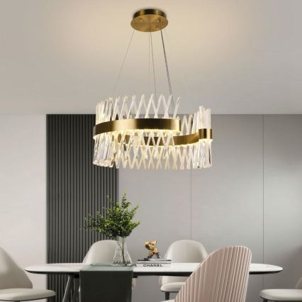 Candelabro suspenso de cristal LED com regulação LED/130W/230V 3000-6500K dourada + controlo remoto
