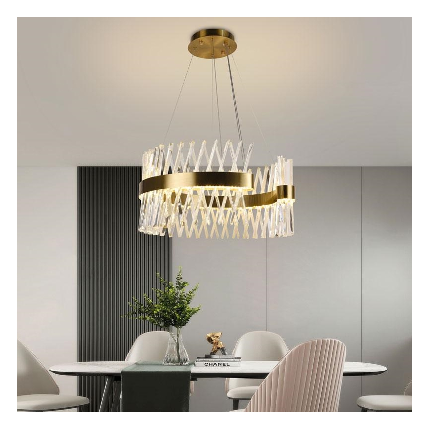 Candelabro suspenso de cristal LED com regulação LED/130W/230V 3000-6500K dourada + controlo remoto